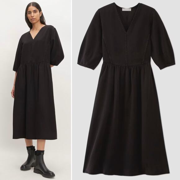 Everlane Dresses & Skirts - Everlane TENCEL Puff Sleeve Black Midi Dress Size Medium NWT Soft Lightweight